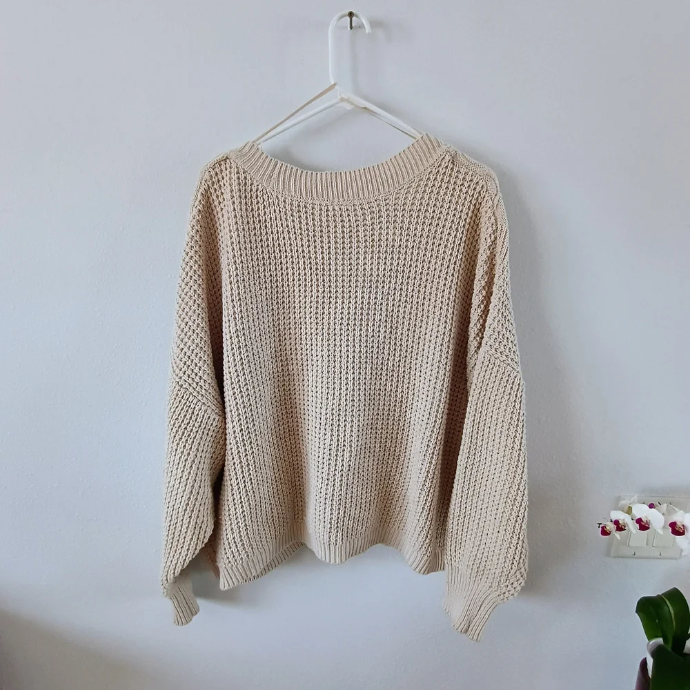 ANA A New Approach Chunky Knit Cardigan Beige Cable Button Front Cozy Oversize - Picture 6 of 10